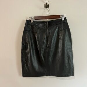 VINTAGE Leather Skirt with Pockets Black Casey Park